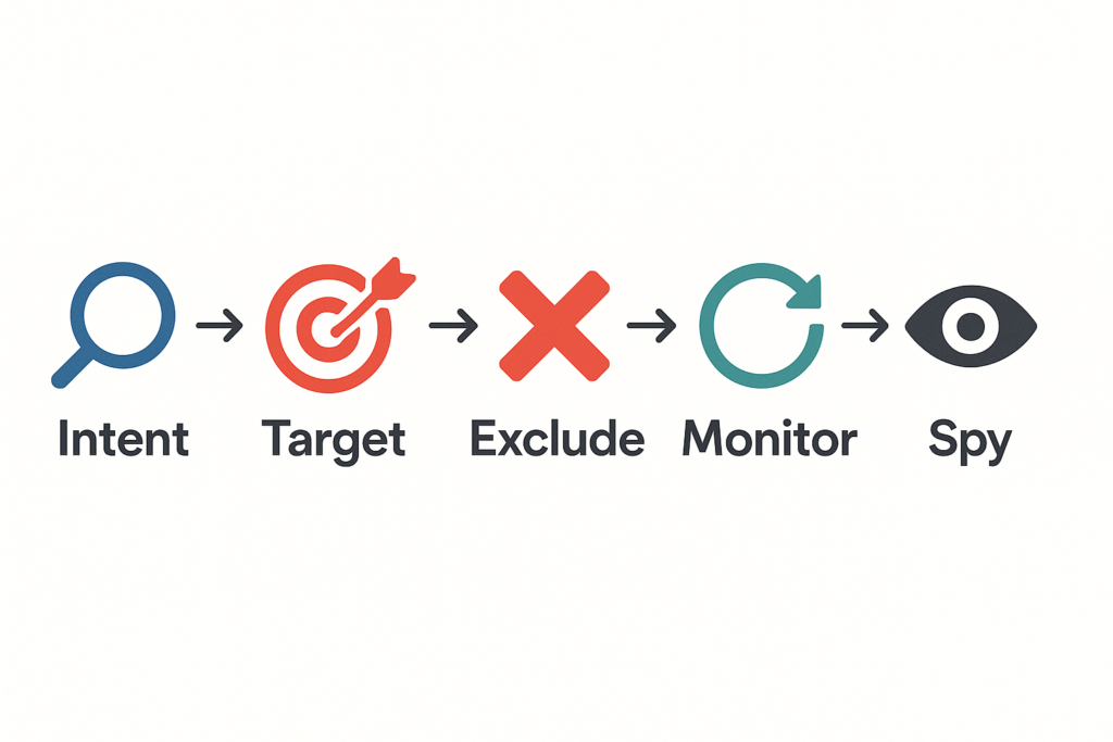 Top 5 expert tips for PPC keyword strategy with icons