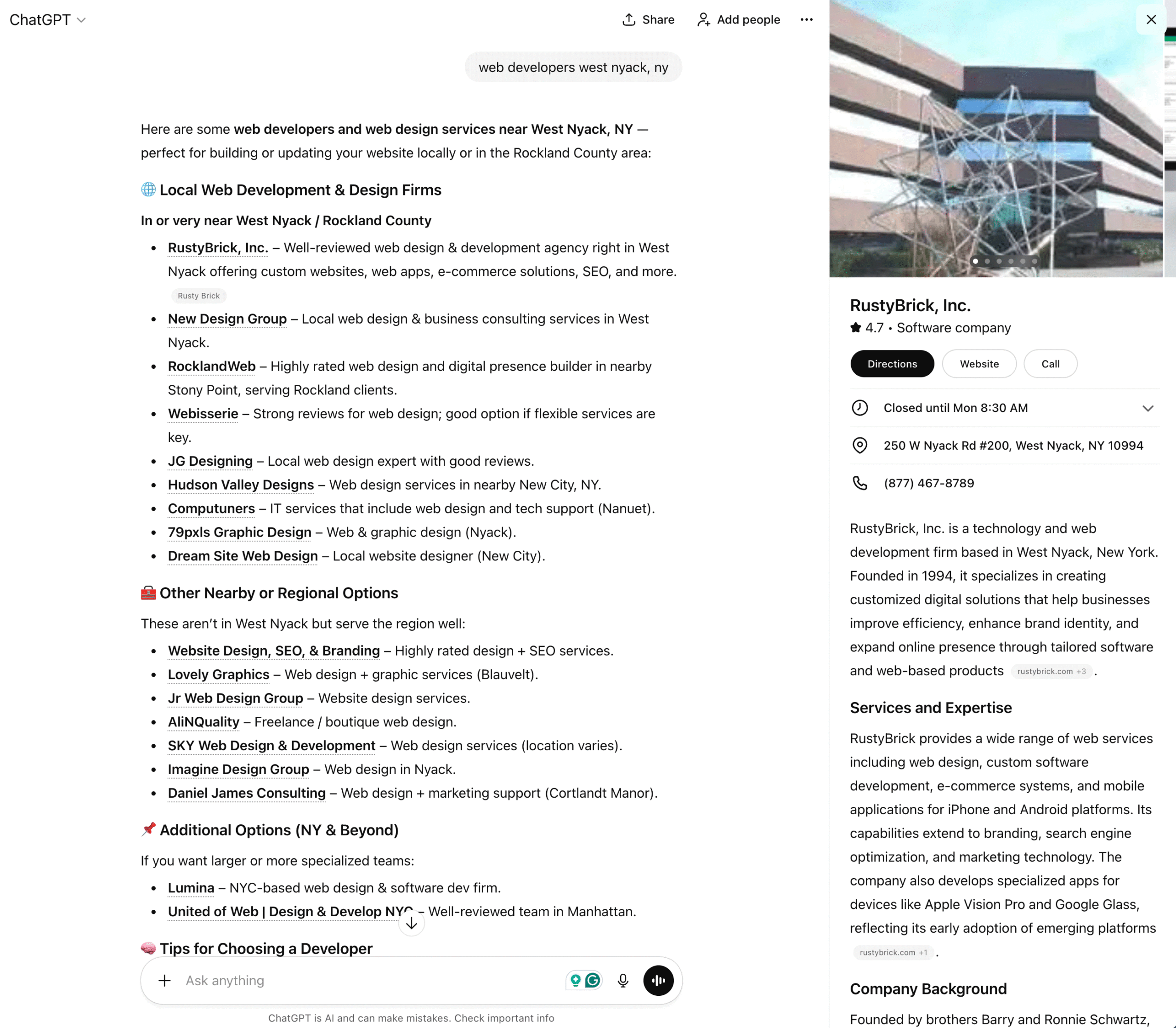 Local Business Information in ChatGPT)